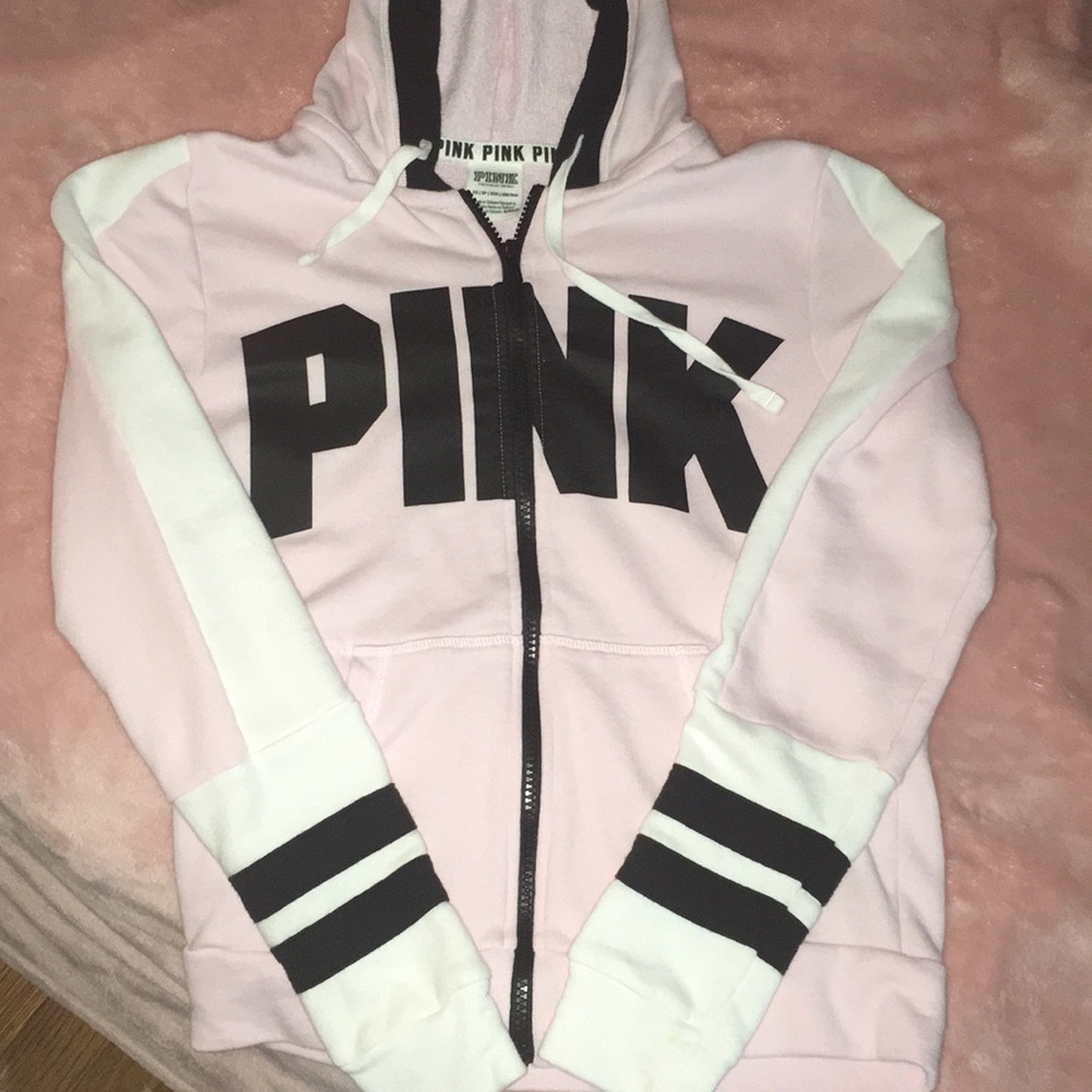 Pink white and black sweatshirt
